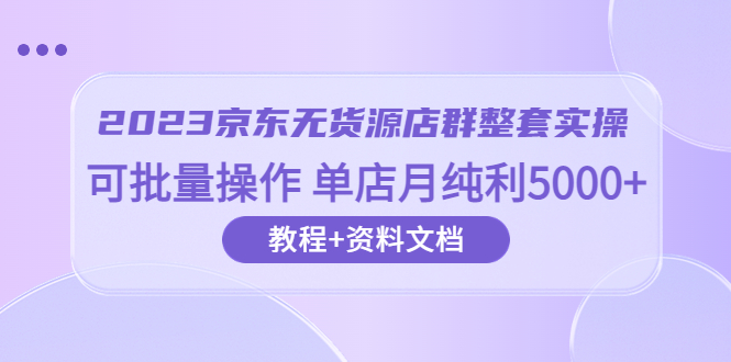 图片[1]-2023京东-无货源店群整套实操 可批量操作 单店月纯利5000+63节课+资料文档 -天天学吧