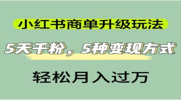 小红书商单升级攻略：5天千粉，5种变现途径，轻松月入过万！-天天学吧